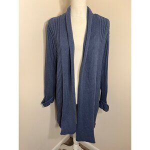 Sonoma Womens Ribbed Open Front Cardigan Blue Knit Long Sleeve Cozy Layering Pie